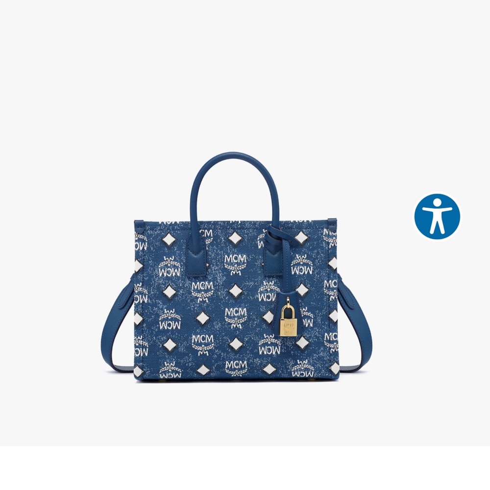 MCM München Tote in Vintage Denim Jacquard
